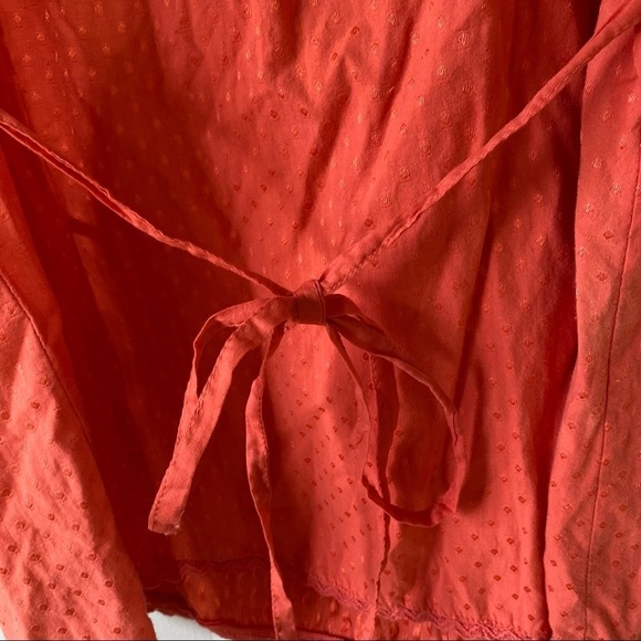 Orange Square Neck Pockets Cute Shirt Tie Back - Picture 6 of 8